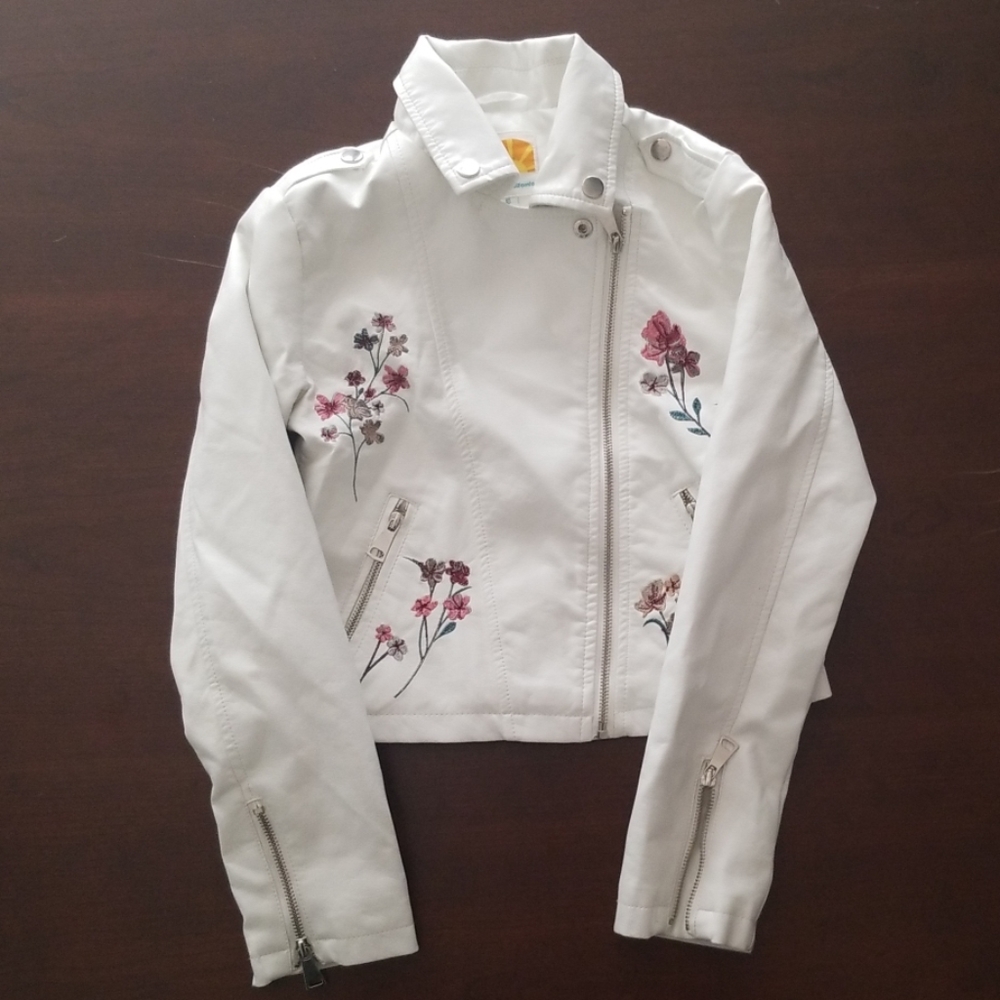Girls white faux leather jacket